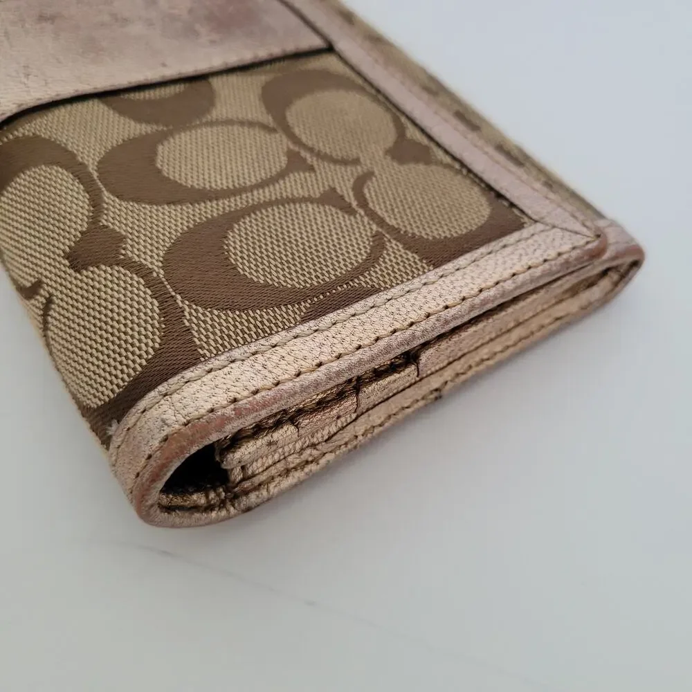 Coach Wallet Envelope Beige Rose Pink Gold Large Signature Canvas Leather‎ Logo